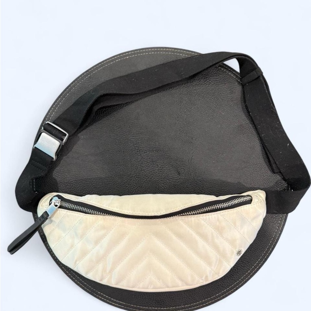 Quilted Cream Waist Bag with Black Strap